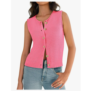 Womens Sweater Vest 2025 Summer Trendy Sleeveless Knit Button Down Tank Tops Casual Cardigan, Medium