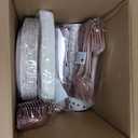 White and Rose Gold Party Supplies - 350 PCS Disposable Dinnerware Set - White Paper Plates Napkins Cups, Gold Plastic Forks Knives Spoon for Graduation, Birthday, Thanksgiving, Cocktail Party