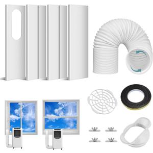 Ninonly Portable Air Conditioner Window Vent Kit with 5.9"" Exhaust Hose, Portable AC Seal Kit for Sliding Window with 4 Plates, Universal Coupler Fits 5.9 & 5.1 Inch Diameter Exhaust Hose, White
