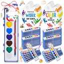 Sabary 50 Pack End of School Year Gift for Student Watercolor Paint Set Bulk with Card and Rope 8 Washable Watercolor Paint with Brush for Last Day of School Classroom Kid Art Party Favor (Heart)