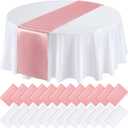 Queekay 24 Pcs 84'' Round Plastic Tablecloth 12 x 108'' Satin Table Runners Set White Plastic Table Covers Round Waterproof Cloths for Wedding Party Decor Baby Shower Birthday(Rose Gold)