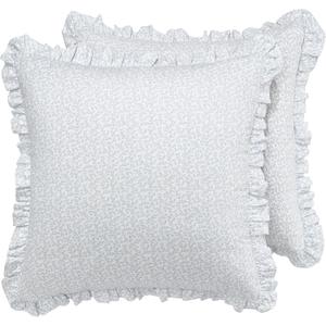 Laura Ashley - Euro Shams, 100% Smooth Cotton with Envelope Closure & Ruffled Edges, Throw Pillow Cover for Bed or Couch, Oeko-Tex Certified (Chloe Blue, 2 Pack)