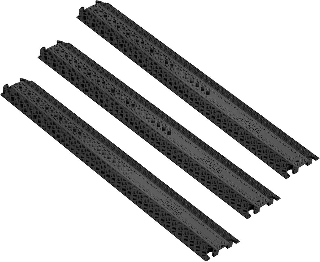 VEVOR 3 PCs Drop Over Cable Cover Ramp, 2,000 lbs/axle Load Capacity, Heavy Duty Cable Hose Protector Ramp, Floor Cord Cover for High Walking Traffic Areas Indoor Outdoor Home Office Warehouse School