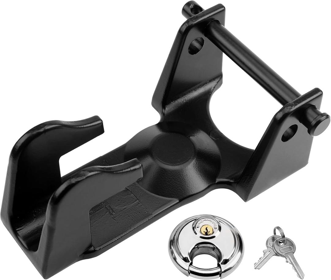 HQPASFY Gooseneck Hitch Lock with Keyed Padlock, Gooseneck Trailer Hitch Locks, Model TL-50 Coupler Trailer Lock, Gooseneck Lock Fit for Heavy Trailers, Livestock Haulers and RVs - Black