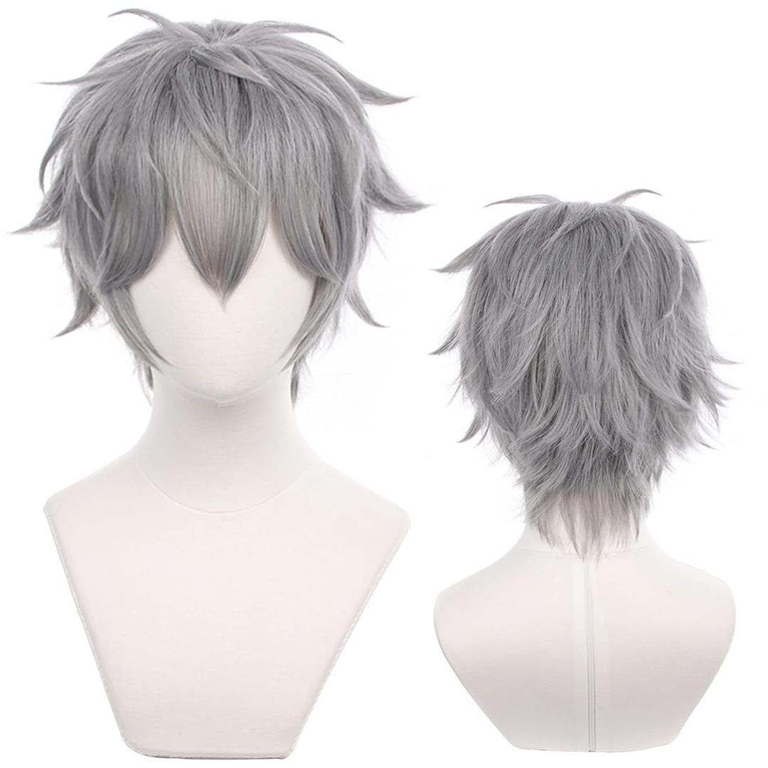 Grey Cosplay Wig for Anime with Short Straight Heat Resistant Fiber Synthetic for Halloween, Comic Con, Cosplay Show Wigs (Gray)