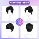 morvally Short Natural Looking Synthetic Hair Mens Wig with Ear Clips, Necklace and Tattoos for Anime Costume, Cosplay, Halloween Party (Black, Adults Head)