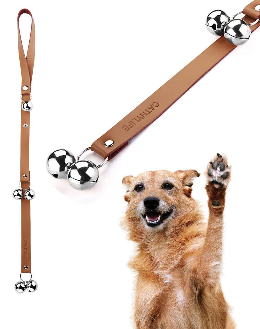 Leather Dog Doorbells for Door Knob, Adjustable Brass Potty Training Bells for Puppy to Go Outside, Easy Dog Door Bell for Potty Training