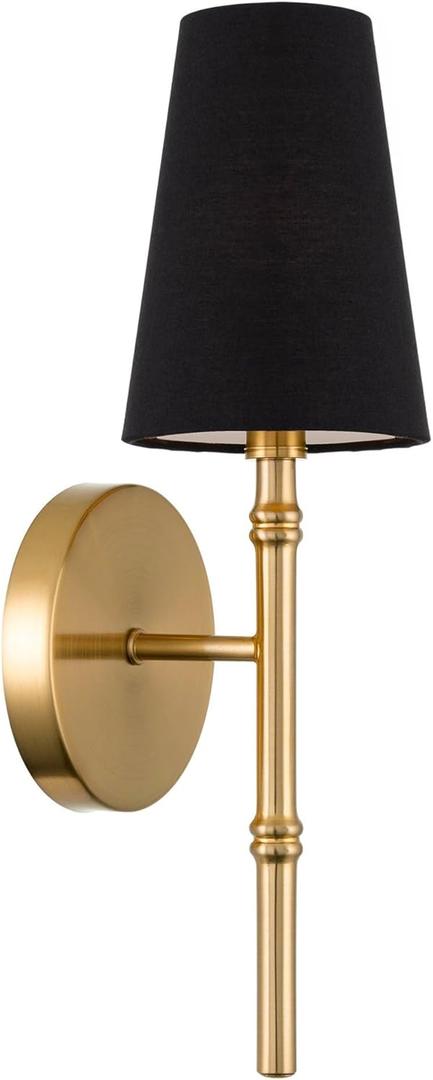 Kira Home Torche II 15" Modern Wall Sconce/Wall Light + Black Linen Shade, Cool Brass Finish