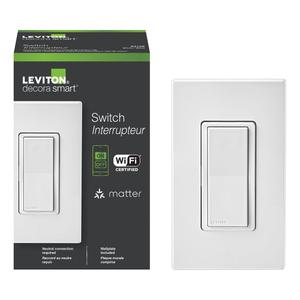 Leviton Decora Smart Switch, Wi-Fi, Works with Matter, Alexa, Google Assistant, Apple Home/Siri & Wired or Wirefree 3-Way, Neutral Wire Required, D315S-1RW, White