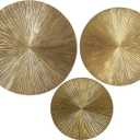 CosmoLiving by Cosmopolitan Wooden Plate Home Wall Decor Carved Radial Wall Sculpture, Set of 3 Wall Art 24", 20", 16"H, Gold