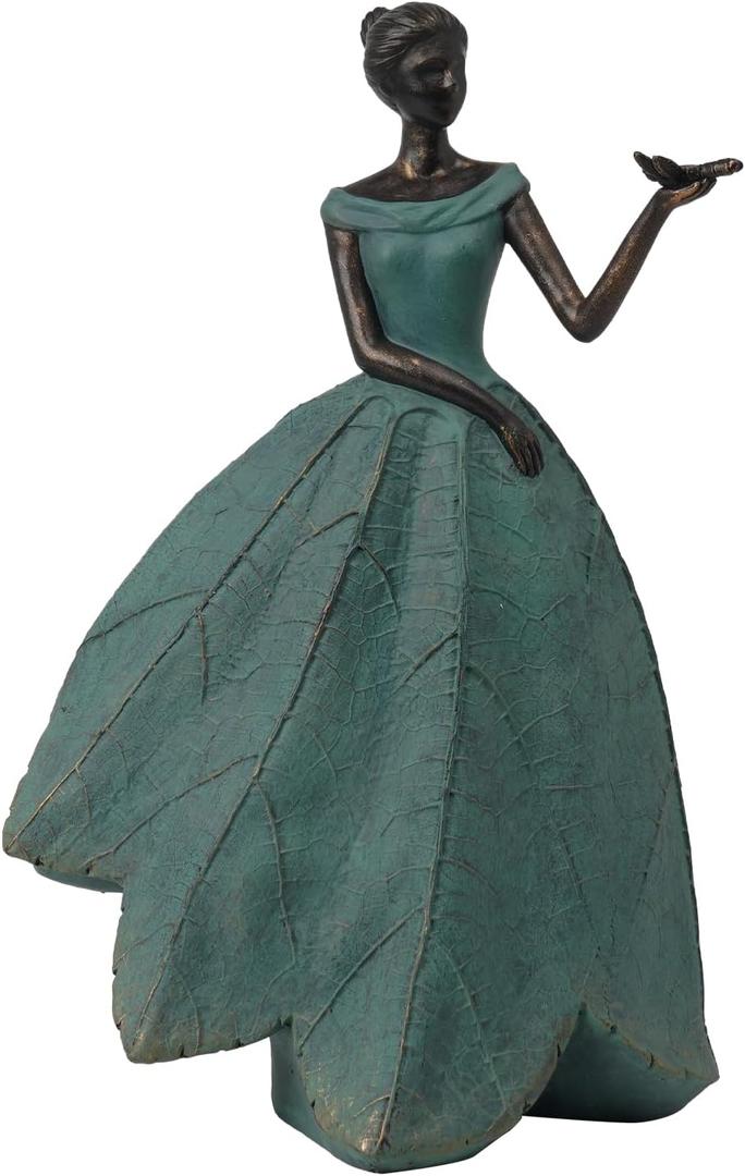 Guichifun Fairy Statue Collection Home Decoration - Leaf Angel Girls with Dragonfly Resin Home Decor for Outside or Inside Rustic Garden Outdoor Yard Decorations Figurines Gift 7.4 x 5.25 x 12 Inch (Large)