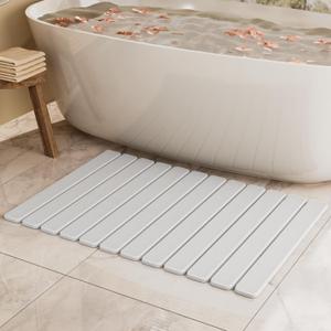 Large Stone Bath Mat 31.5 x 19.7in, Quick Dry Diatomaceous Earth Mats for Bathroom, Super Absorbent Foldable Bath Stone Mat, Non Slip, Dish Drying Mat for Kitchen Counter (White)