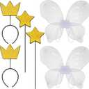 Sratte 6 Pcs Fairy Costumes, Fairy Wings Dress Up Wings Butterfly Glitter Star Wand and Gold Crown Headband Set, Halloween Costume Dress Up Accessories Birthday Decorations Party Play Accessories