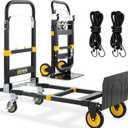 New Upgrated Convertible Hand Truck Dolly 3-in-1, Heavy Duty Hand Dolly Cart 500LB Capacity Foldable with Rubber Brake-Wheels, Anti-Slip Strip and 2 Elastic Ropes
