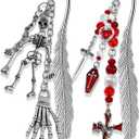 Buleens 2 Pack Bookmarks for Women Reading - Book Marks for Readers Book Lovers, Gothic Red Sword Skull Skeleton Personalized Metal Bookmark with Pendants, Aesthetic Book Accessories Reading Gifts