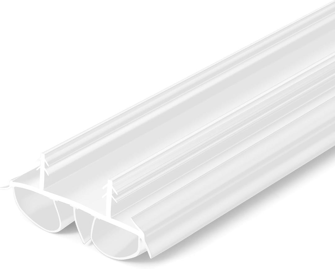 Pushglossy 1 Pcs 36" Double Bubble Kerf Door Sweep 1-3/4" Wide Vinyl Weatherstrip Seal for Exterior Doors, Energy Efficient Draft Stopper, Easy Slide in Installation, Blocks Dust/insects/noise (White)