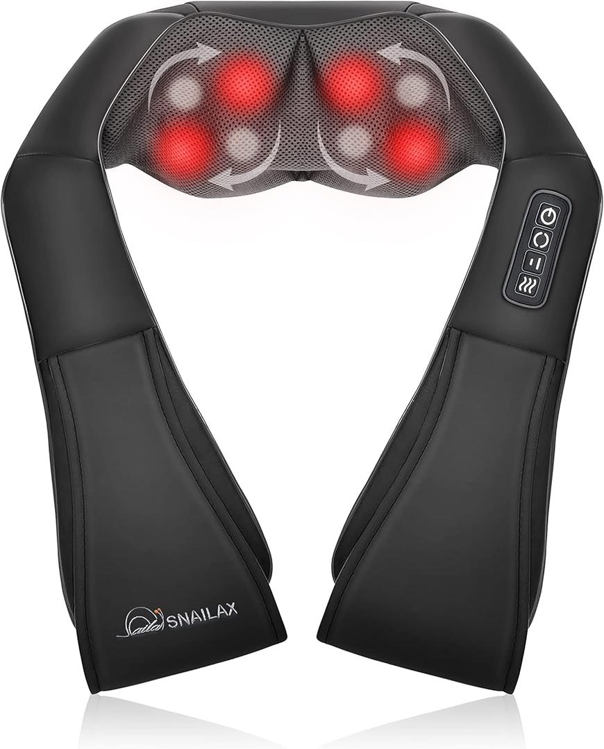 Snailax Shiatsu Neck and Back Massager with Heat, Neck and Shoulder Massager, Deep Kneading Electric Massage Pillow for Shoulder, Back, Leg Muscle for Home & Office, Gifts for Dad (1 Count, Coal Black)
