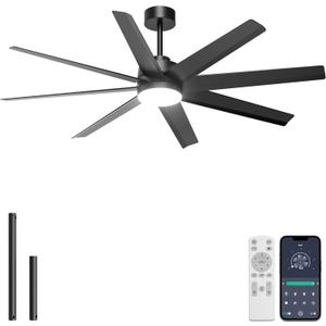 Ohniyou 60" Black Ceiling Fan with Light for Patio, Porch, Living Room