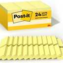 Post-it Notes, 1/3/8 x 1 7/8 in, 24 Sticky Notes Pads, 100 Sheets per Pad, Canary Yellow, The Original Post-it Note, School Supplies and Oﬃce Products Canary Yellow