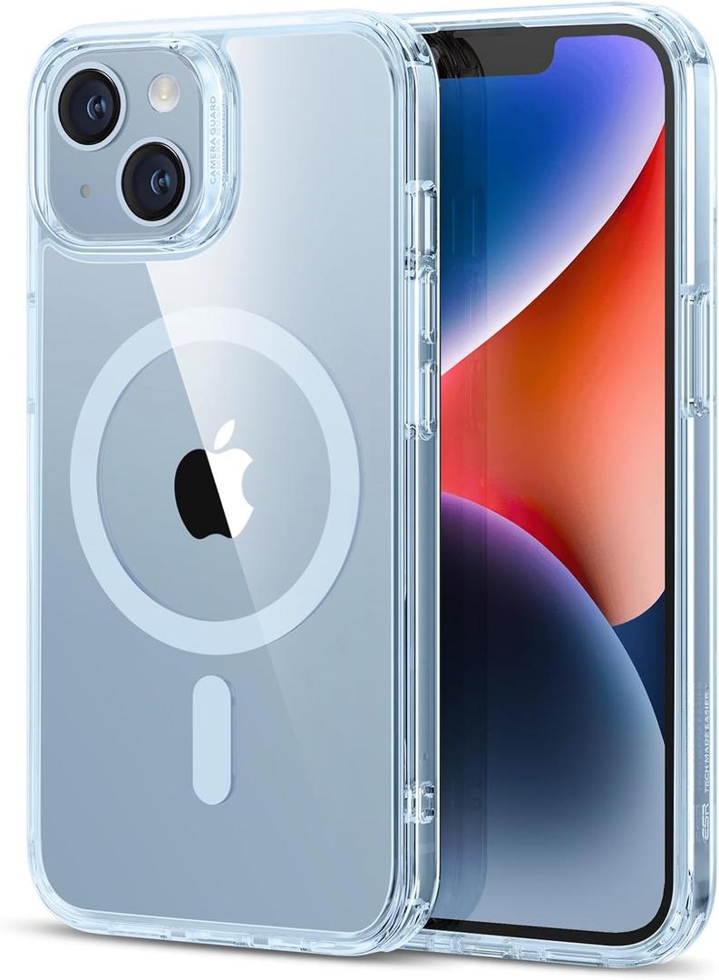 ESR for iPhone 14/ iPhone 13 Case, Compatible with MagSafe, Shockproof Military-Grade Protection, Scratch-Resistant Back, Magnetic Phone Case for iPhone 14/ 13, Classic Hybrid Case, Clear Light Blue