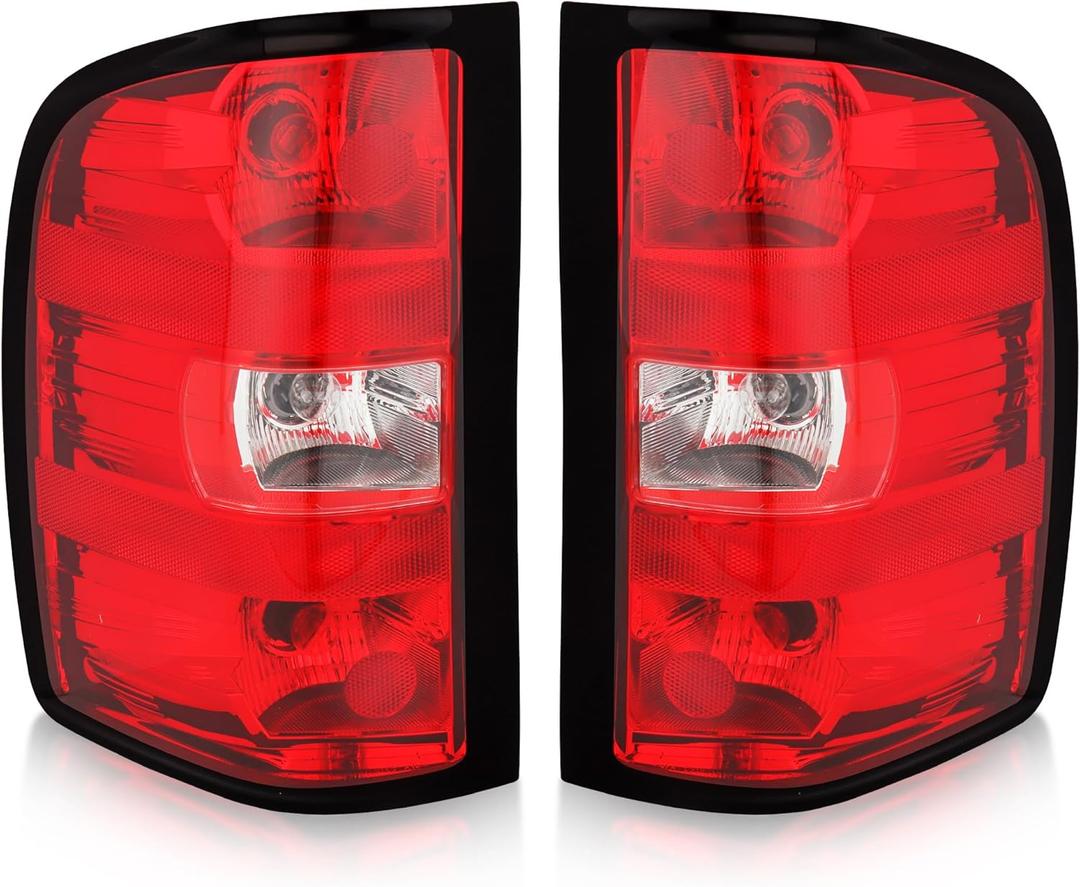 Tail Light Assembly Compatible with 2007-2013 Chevy Silverado 1500 2500HD 3500HD Factory Style Pickup Truck Taillights Rear Brake Lamps OE Replacement, Passenger and Driver Side (Black Border)