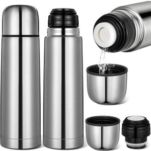 Domensi 2 Pcs Stainless Steel Thermal Bottle 17 oz/ 500 ml Hot Water Flask Coffee Travel Mugs with Cup Cafe Sealed Vacuum Insulated Bottles for Hot Drinks