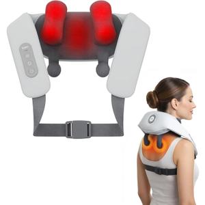 Shiatsu Neck and Back Massagers with Heat, 150 Mins Uses, 4 Modes & Adjustable Massage Head, Electric 3D Deep Tissue Kneading for Shoulder, Leg, Muscle Soreness, Pain Relief, Relaxation for Women, Men (Light Gray)