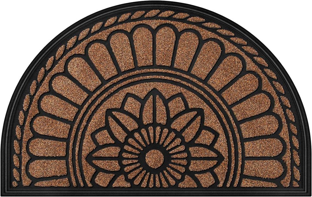 Mibao Half Round Door Mat, Non-Slip Welcome Entrance Way Mat, Durable Rubber Door Mats, Low-Profile Heavy Duty Doormat, Half Circle Mats for Garage, Patio, High Traffic Areas, 24" x 36", Coffee