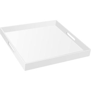 2222 Inches Oversize Extra Large Sturdy Glossy White Acrylic Serving Tray King Size Decorative Big Ottoman Trays with Cut Out Handles Water Proof Bed Tray Coffee Counter Top Organizer