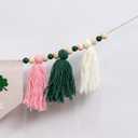 VANGNING Lucky One 1st Birthday Tassel High chair Banner - St Patrick's Day Highchair Decoration, Shamrock First Birthday Party Sign, Clover Cake Smash Pennant (Pink Tassel)