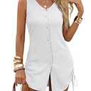 ANRABESS Swimsuit Coverup for Women 2026 V Neck Sleeveless Button Down Drawstring Bathing Suit Summer Beach Vacation Clothes White, XL