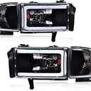 PIT66 LED DRL Headlight Assembly Fit 1994-2002 Dodge Ram 1500 2500 3500 Not fit Sport/Ram Van Models, Headlamps Clear Lens, Driver and Passenger Side