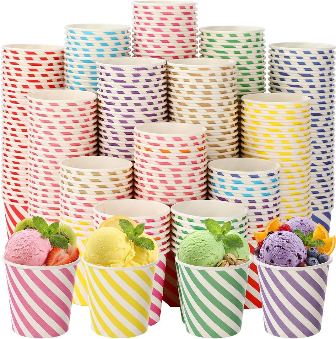 Zeyune 500 Pcs Paper Ice Cream Cups, 5 Oz Disposable Dessert Sundae Bowls Frozen Yogurt Twill Snack Soup Hot Cold Food Paper Cups for New Year, Birthday, Wedding, Baby Shower, Party Supplies