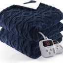 CAROMIO Electric Blanket King Size Dual Control - Thick Tufted Sherpa Heated Blanket King with 10 Heating Levels and 10 Time Settings, ETL Certified Fast Heating Blanket King Size 90"100", Navy Blue (King 90"x100")