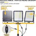50000Lumen LED Work Lights with Stand - 3 Head Portable Work Light with IP65 Waterproof, Adjustable Stand, 16ft Cord for Construction Sites, Garage, Warehouse Lighting - Indoor Outdoor