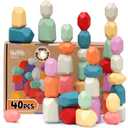 BUNMO 40pcs Wooden Stacking Blocks  Montessori Balance Stones & Sensory Table Accessory  Educational Wooden Stacking Toys for Toddlers (Ages 3-5)  Fun Balance Game for Kids, Preschool & Classroom