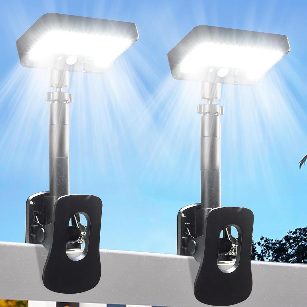 Clip On Solar Lights Outdoor, Motion Sensor Outdoor Lights, 92 LEDs 600LM Solar Fence Lights Outdoor Waterproof,Security Lights for Fence, Deck, Gutter (2, Clamp/Black/6000K)