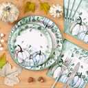 Homlouue 200 PCS Fall Paper Plates and Napkins Blue Pumpkin Plates, Thanksgiving Plate Disposable for Fall Theme Party Harvest Thanksgiving Decoration,Watercolor Pumpkin Paper Plate Serve 50 Guest