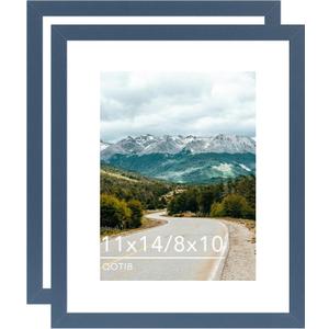 11x14 Picture Frame with 8x10 Mat Navy Blue, Display 8x10 with Mat or 11x14 Without Mat, Wood 11 by 14 Photo Frame, 11 x 14 Frame for Wall Hanging Display, Navy Blue, 2 Pack