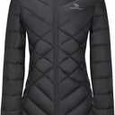 CAMELSPORTS Women's Down Jacket Hooded Windproof Puffer Coat Packable Warm Winter Jacket Lightweight Ladies Parka (Large, Black Long)