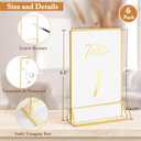 Floroom 6 Pack 5x7 Inch Clear Acrylic Sign Holders, Double-Sided Gold Display Stand Picture Frames for Table Numbers, Menus, Flyers, Weddings, and Offices