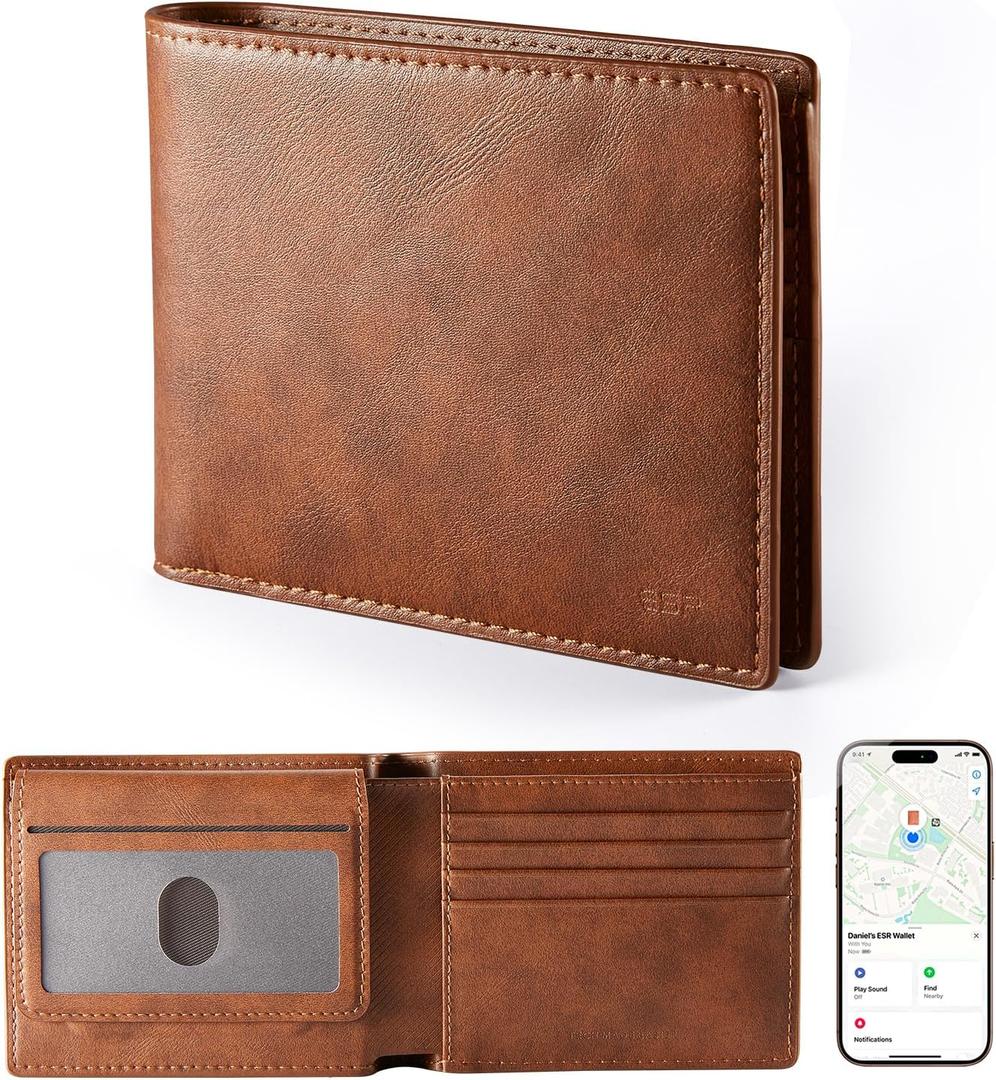 ESR Geo Wallet with Find My, RFID Blocking, Wallet for Men, Wallet Tracker(iOS 14.5 Above Only), Holds 9 Cards and 15 Bills, Replacement for AirTag Wallet, Slim Bifold Card Holder, Aged Leather