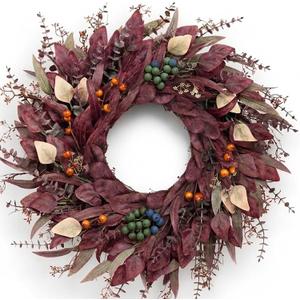 32 Inch Extra Halloween Wreath Fall Burgundy Wreaths for Front Door Decor