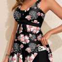 Aleumdr Women's Two Piece Tankini Set Printed Tummy Control Swim Dress (Black, L)