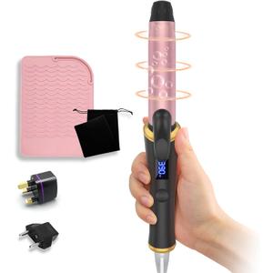 Ukliss 1 Inch Mini Curling Iron, Travel Small Curler for Medium-Long Hair, Soft Waves & Loose Curls, 30s Fast Heat, Dual Voltage, Anti-Scald Tip, EU/UK Adapter & Heat Mat (Black)