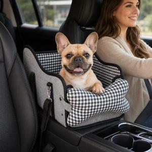 Center Console Dog Car Seat, Gray Booster for Small Dogs,Extended 11lbs