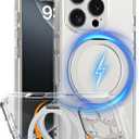 COOLQO for iPhone 16 Pro Max Case, Compatible with MagSafe, 360 Magnetic Ring Holder Silver Stand