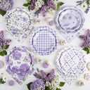 150 Pcs Floral Plates and Napkins, Light Purple and White Floral Tea Party Supplies Include Hydrangea Flower Gingham Plates Napkins for Garden Party, Bridal Baby Shower, Spring Party