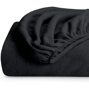 Bare Home Super Soft Fleece Fitted Sheet - Twin Extra Long Size - Extra Plush Polar Fleece, No-Pilling - Deep Pocket - All Season Cozy Warmth (Twin XL, Black)