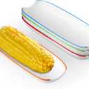 Cinf Colorful Side Ceramic Corn Cob Holders 8.8" Corn Dishes Set of 4, White Dishes Non-slip Bottom Microwave Dishwasher Oven Safe
